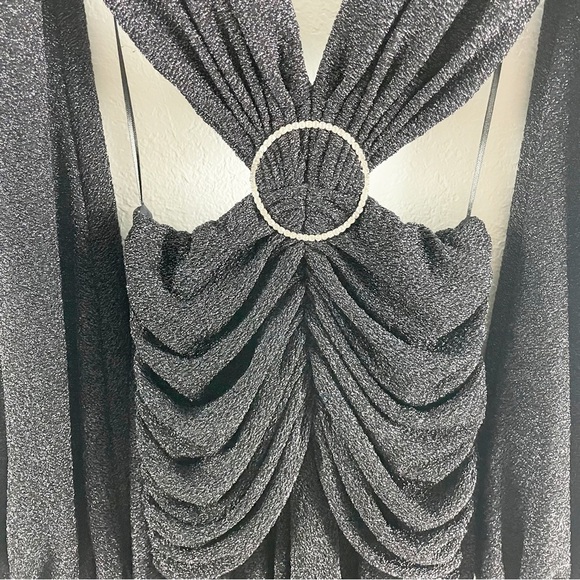 Patbo Lurex Cutout Long Sleeve Maxi Gown Dress Black Size 0 Summer Cocktail - Picture 8 of 11